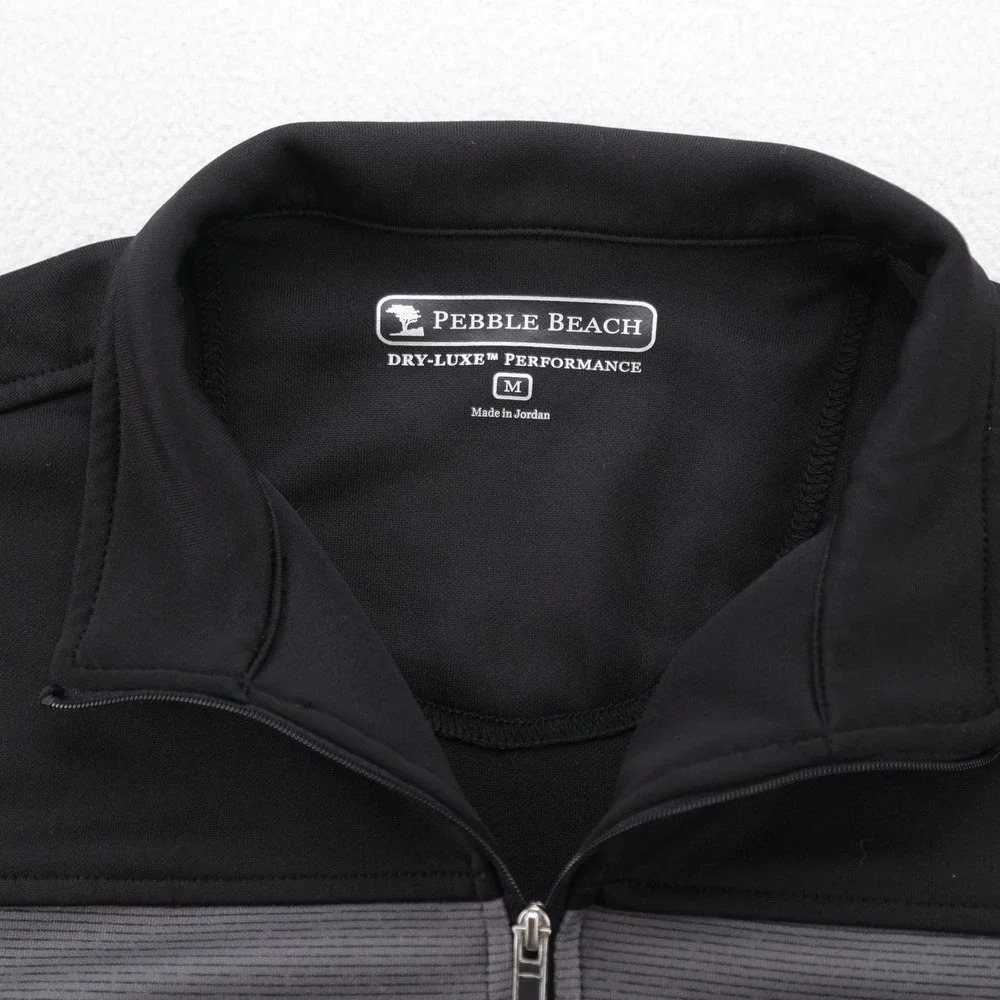 Pebble Beach Dry-Luxe Performance Mens Medium Black Gray 1/4 Zip‎ Golf Pullover